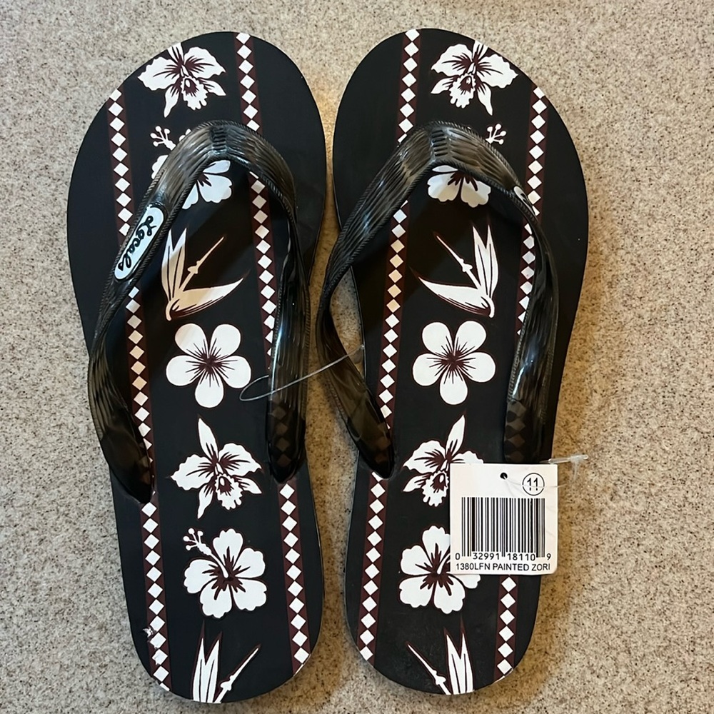 LOCALS Painted Zori, Men’s Flip Flops, Size 11, New With Tags, Brown and White